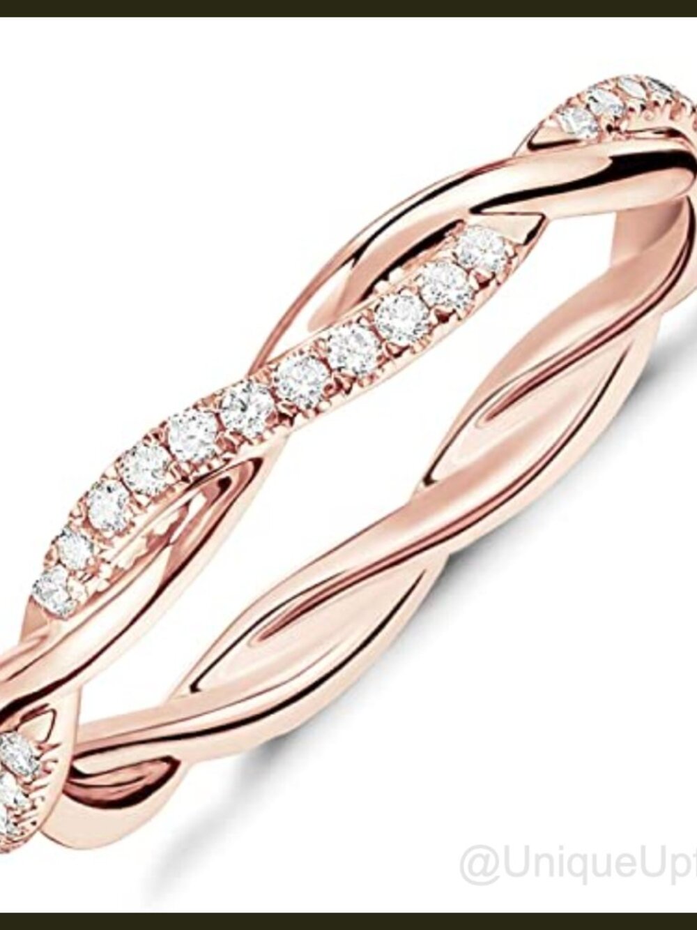 14K Rose Gold Plated Twisted Rope Eternity Band Cubic Zirconia Ring